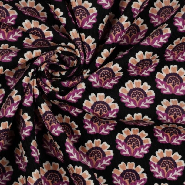 Babycord/fl�jl Flowers, Black