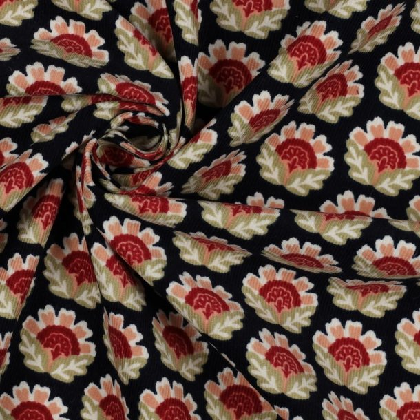 Babycord/fl�jl Flowers, Navy