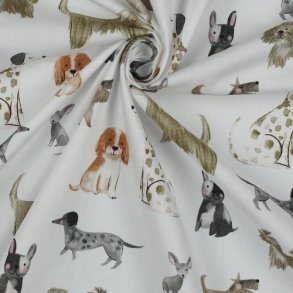 Fine poplin digital Dogs, White