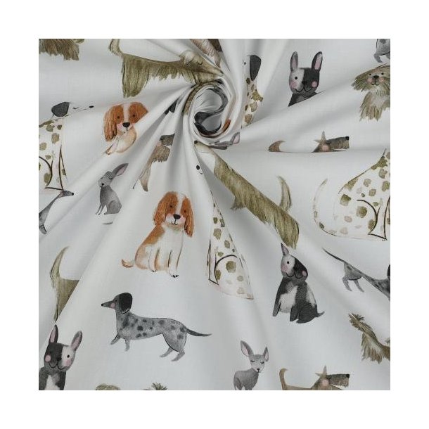 Fine poplin digital Dogs, White