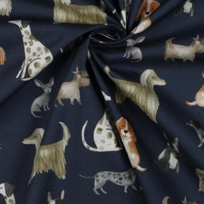 Fine poplin digital Dogs, Blue