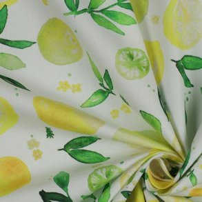 Fine poplin digital Lemon, White