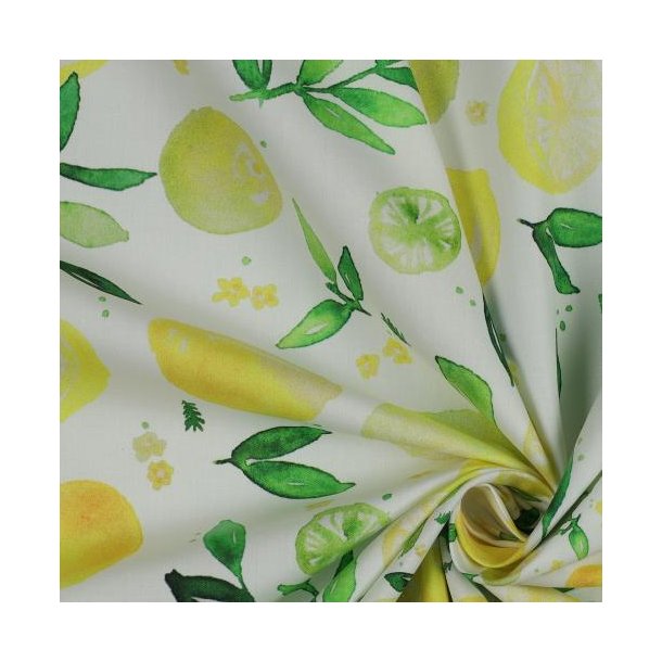 Fine poplin digital Lemon, White