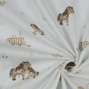 Fine poplin Digital Sweet horses, White