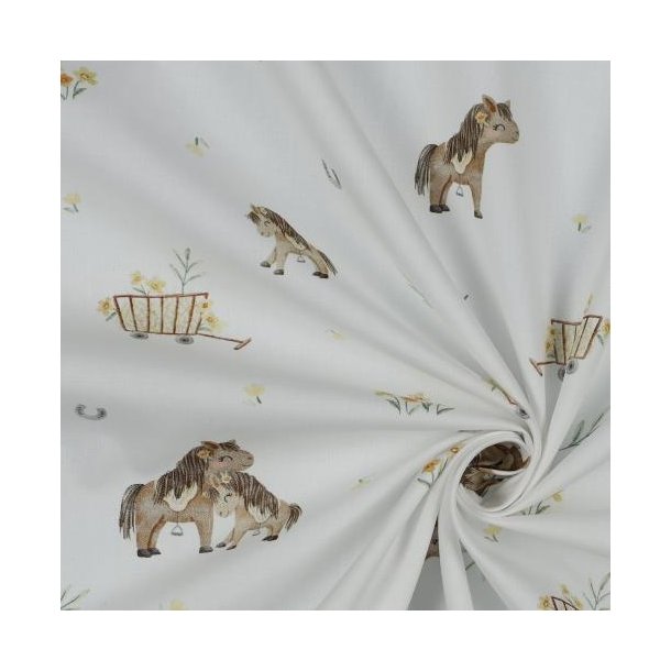 Fine poplin Digital Sweet horses, White