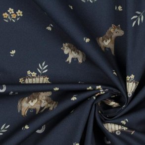 Fine poplin digital Sweet horses, Navy