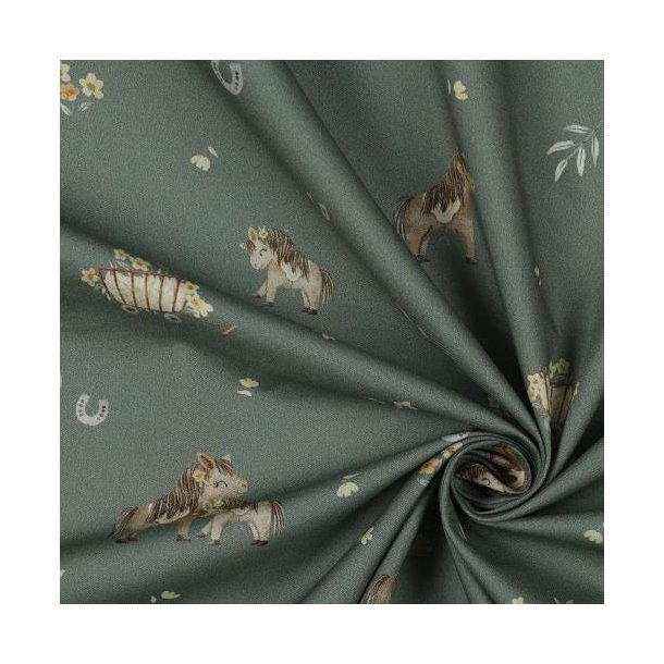 Fine poplin Digital Sweet horses, Green