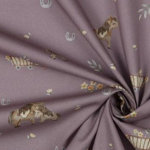 Fine poplin Digital Sweet horses, Lavender