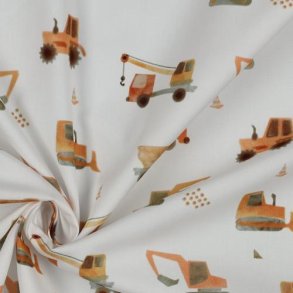 Fine poplin Digital Vehicles, White