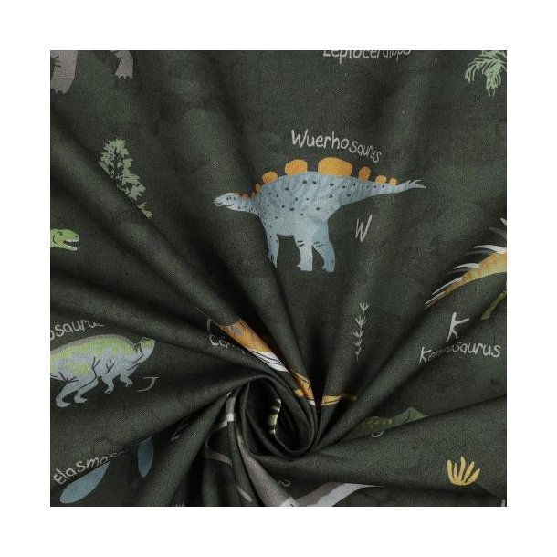 Fine poplin Digital Dinosaurs, Army green