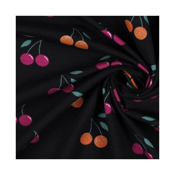 �kotex bomulds jersey Glitter Cherries, Black