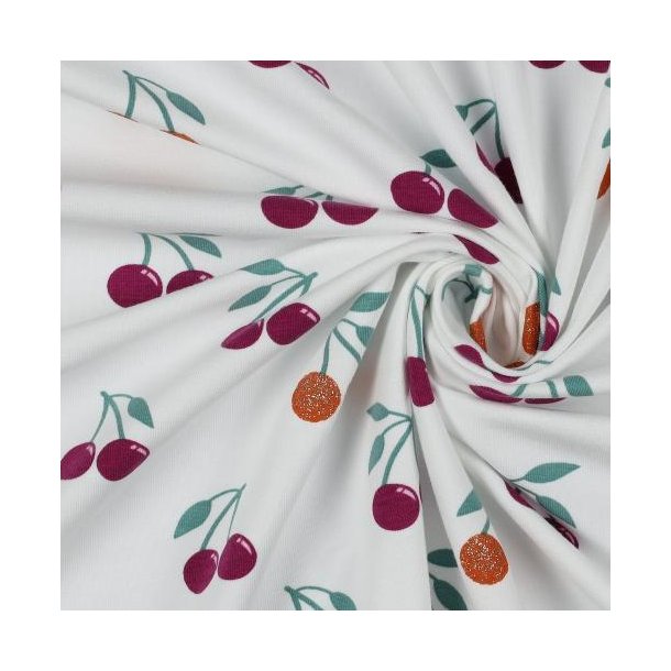 �kotex bomulds jersey Glitter Cherries, Off-white