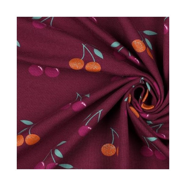 �kotex bomulds jersey Glitter Cherries, Berry
