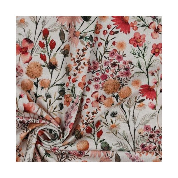 �kotex bomulds jersey Flowers, Off-white