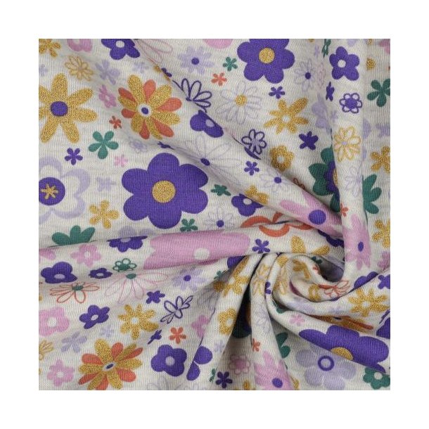 Sweat melange Glitter Flowers, Ecru melange