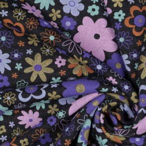 Sweat melange Glitter Flowers, Indigo melange