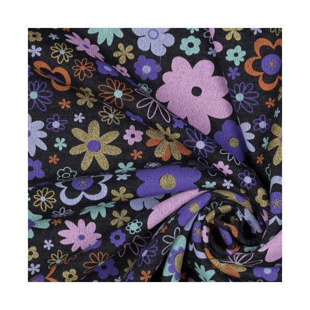 Sweat melange Glitter Flowers, Indigo melange