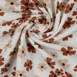 Waffelstrik Flowers, Ecru