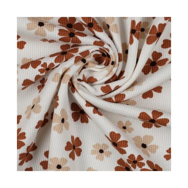 Waffelstrik Flowers, Ecru