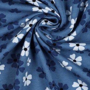 Waffelstrik Flowers, Blue