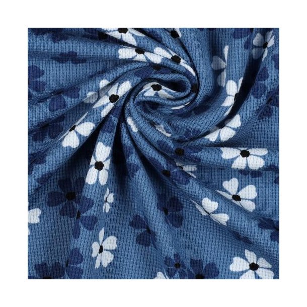 Waffelstrik Flowers, Blue