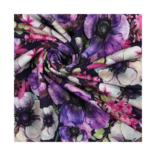 Gots French terry digital Flowers, Navy