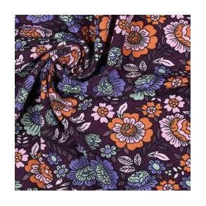 �kotex bomulds jersey Flowers, Dark purple