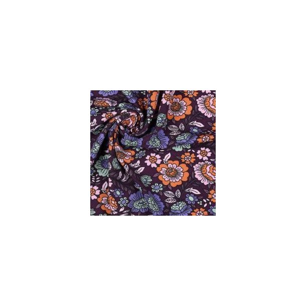 �kotex bomulds jersey Flowers, Dark purple
