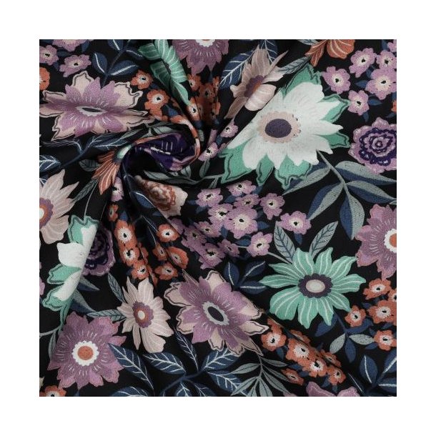 Fine poplin Digital Flowers, Black