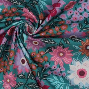 Fine poplin Digital Flowers, Teal