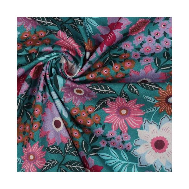 Fine poplin Digital Flowers, Teal