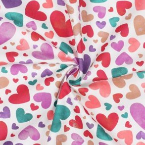 Fine poplin Digital Hearts, White
