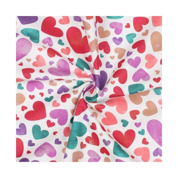 Fine poplin Digital Hearts, White