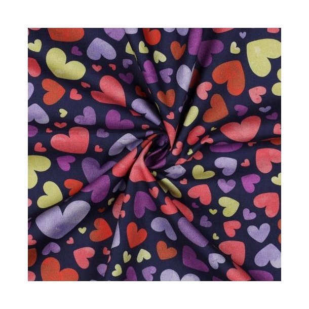 Fine poplin Digital Hearts, Navy