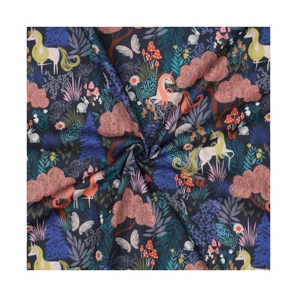 Fine poplin digital, Unicorns, Navy