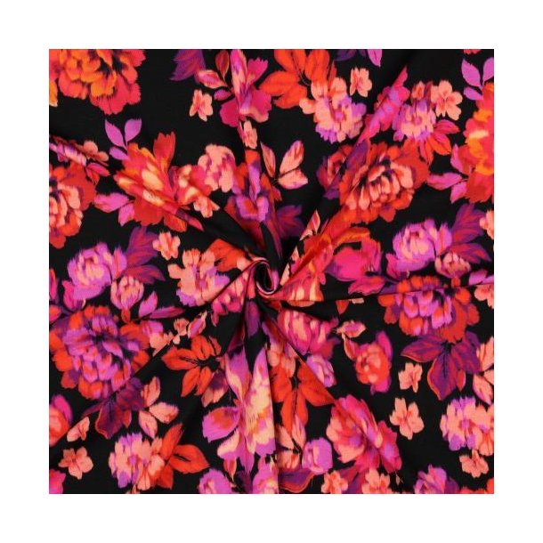 �kotex bomulds jersey Flowers, Black
