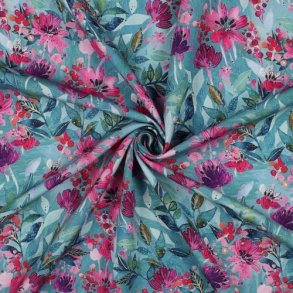 Radiance/viscose Digital Flowers, Blue