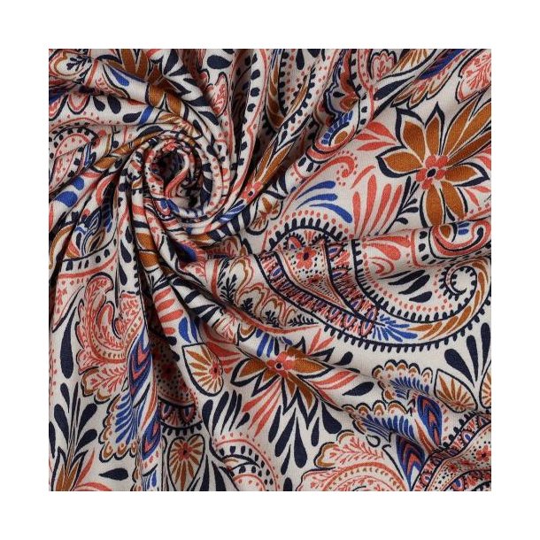 Viscose jersey digital Paisley, Orange