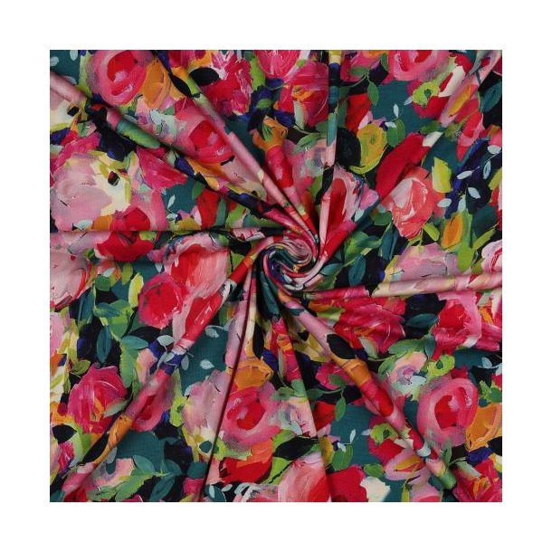 Viscose jersey Digital Flowers, Pink