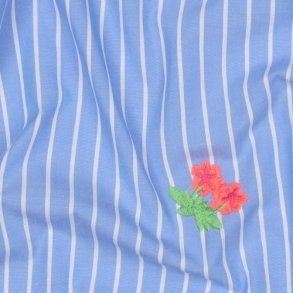 Cotton stripe Embroidery Flowers, Light blue