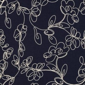 Double gauze Embroidery Flowers, Navy
