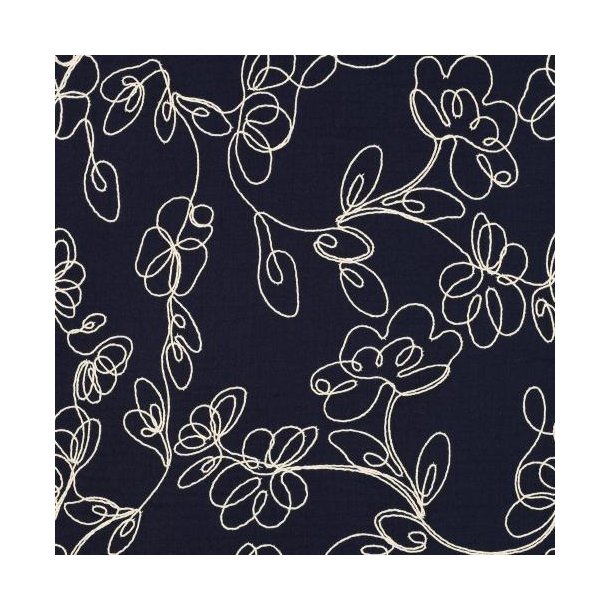 Double gauze Embroidery Flowers, Navy