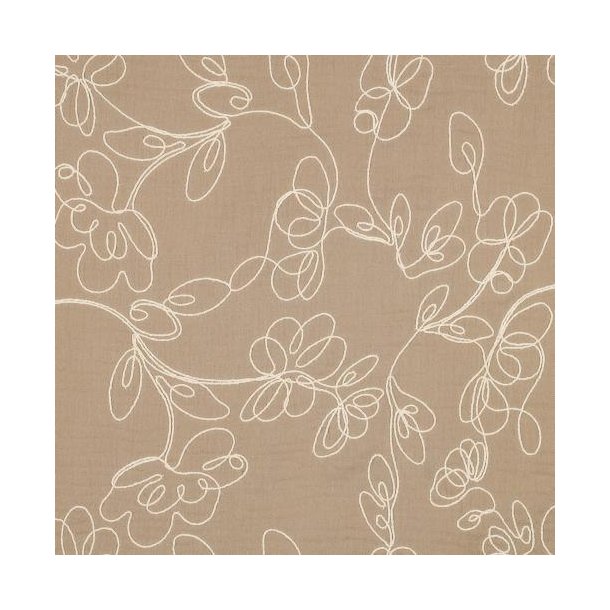 Double gauze Embroidery Flowers, Beige