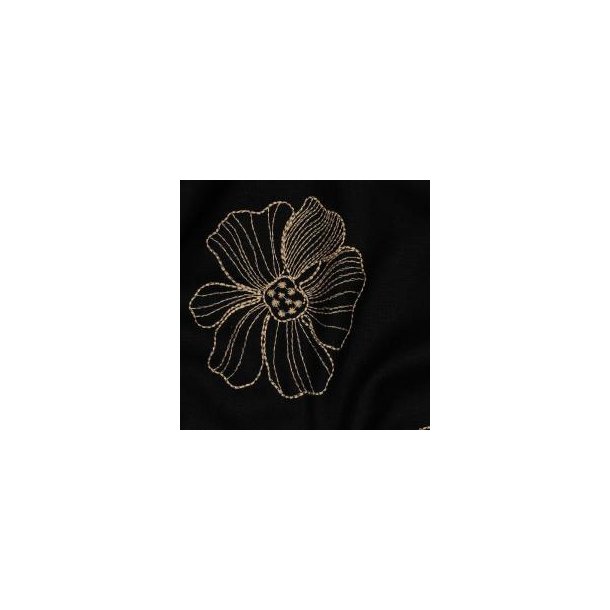 Linen viscose Embroidery Flowers, Black