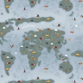 Fine poplin digital Adventure map, Light blue