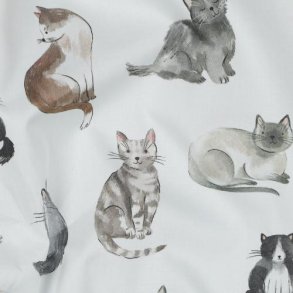 Fine poplin digital Cats, White