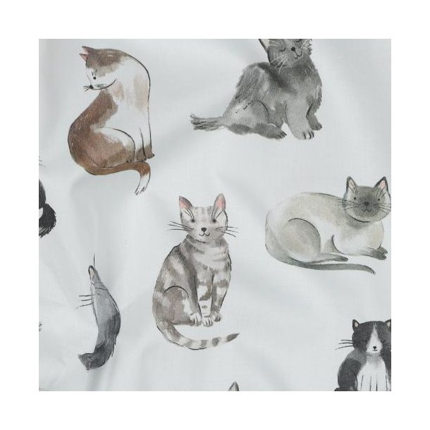Fine poplin digital Cats, White