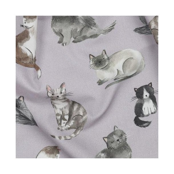 Fine poplin digital Cats, Lavender