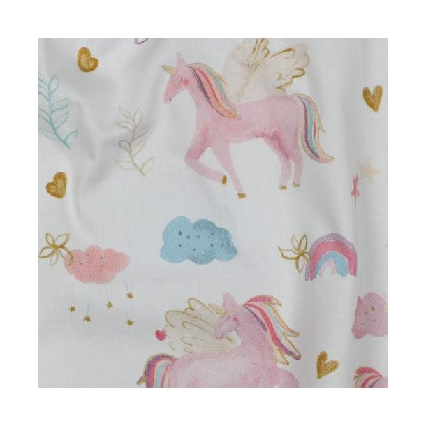 Fine poplin Forest Digital Unicorns, White