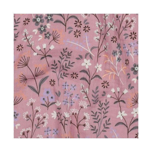 Double gauze Gots Flowers, Mauve